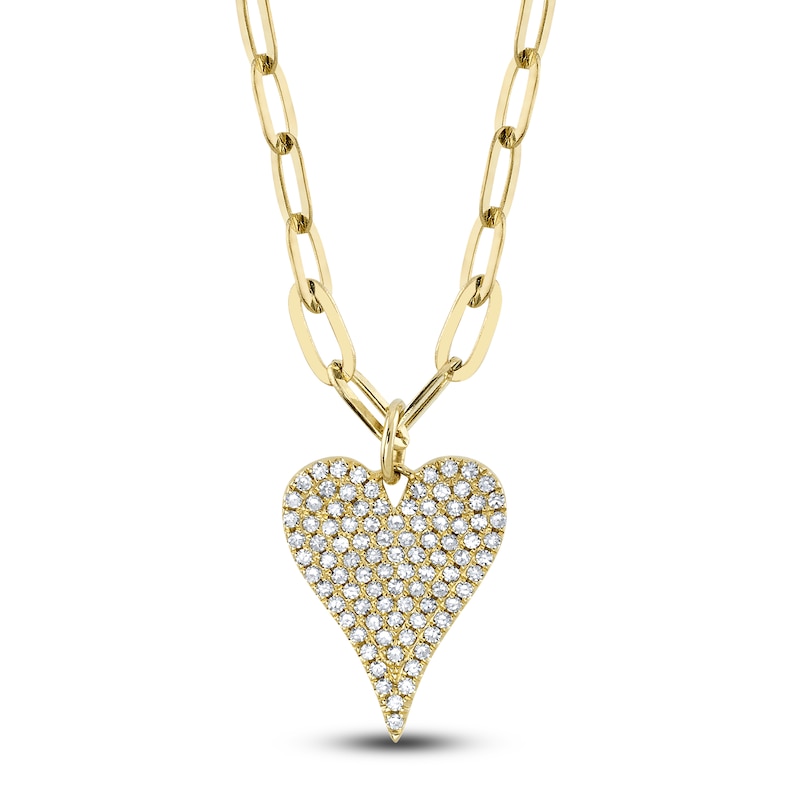 Main Image 1 of Shy Creation Diamond Heart Paperclip Chain Necklace 1/5 ct tw 14K Yellow Gold 18&quot; J-SC55022785V2