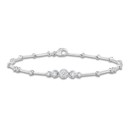 Lab-Created Diamond Graduated Buttercup Link & Bar Bracelet 3/4 ct tw 14K White Gold 7.25&quot;