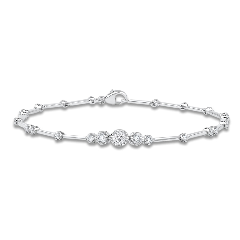 Main Image 1 of Lab-Created Diamond Graduated Buttercup Link & Bar Bracelet 3/4 ct tw 14K White Gold 7.25&quot;