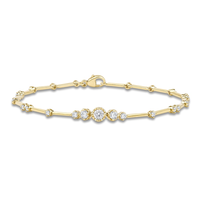 Main Image 1 of Lab-Created Diamond Graduated Buttercup Link & Bar Bracelet 3/4 ct tw 14K Yellow Gold 7.25&quot;