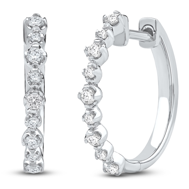 Main Image 3 of Lab-Created Diamond Buttercup Hoop Earrings 1/3 ct tw 14K White Gold