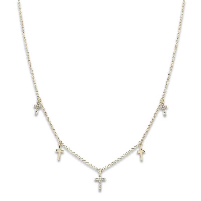 Main Image 1 of Shy Creation Diamond Cross Station Necklace 1/15 ct tw 14K Yellow Gold 18&quot; SC55020244