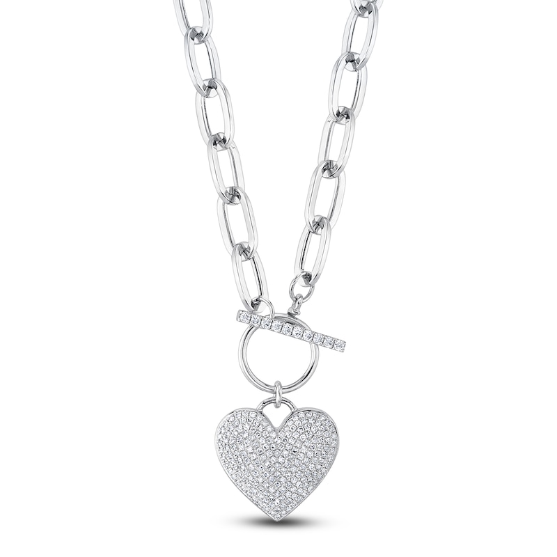 Main Image 1 of Shy Creation Diamond Heart Toggle Necklace 1/2 ct tw 14K White Gold 18&quot; J-SC55022369