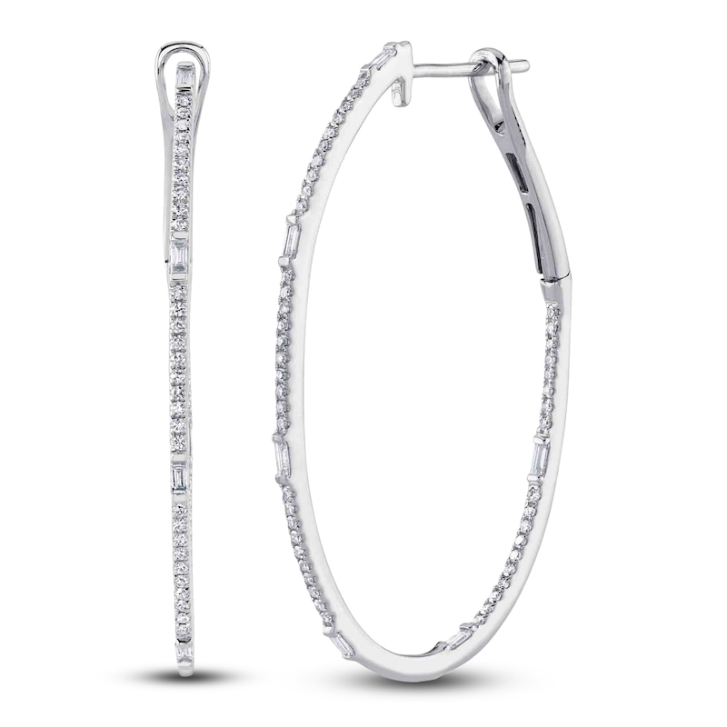 Main Image 2 of Shy Creation Baguette & Round-Cut Diamond Inside-Out Hoop Earrings 3/8 ct tw 14K White Gold J-SC55004901V2