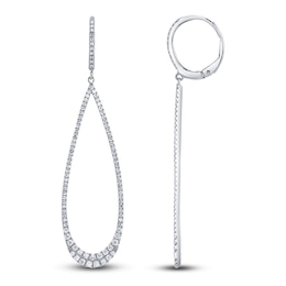 Shy Creation Diamond Graduated Teardrop Dangle Hoop Earrings 3/4 ct tw 14K White Gold J-SC55006364