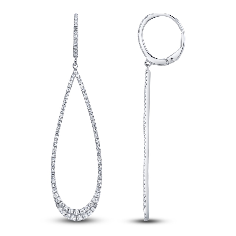 Main Image 1 of Shy Creation Diamond Graduated Teardrop Dangle Hoop Earrings 3/4 ct tw 14K White Gold J-SC55006364