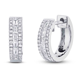 Shy Creation Baguette & Round-Cut Diamond Hoop Earrings 1/3 ct tw 14K White Gold J-SC55006312