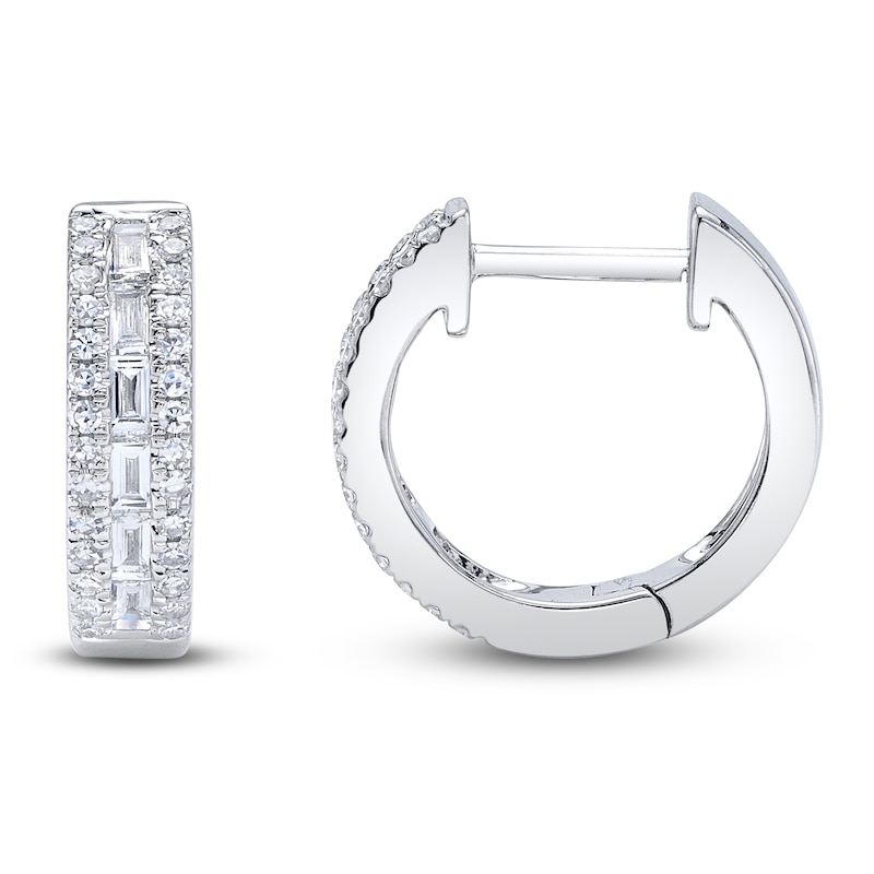 Main Image 1 of Shy Creation Baguette & Round-Cut Diamond Hoop Earrings 1/3 ct tw 14K White Gold J-SC55006312