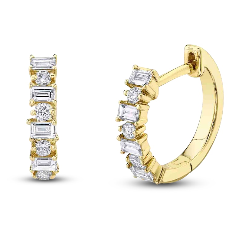 Main Image 1 of Shy Creation Baguette & Round-Cut Diamond Alternating Hoop Earrings 1/3 ct tw 14K Yellow Gold J-SC55009031