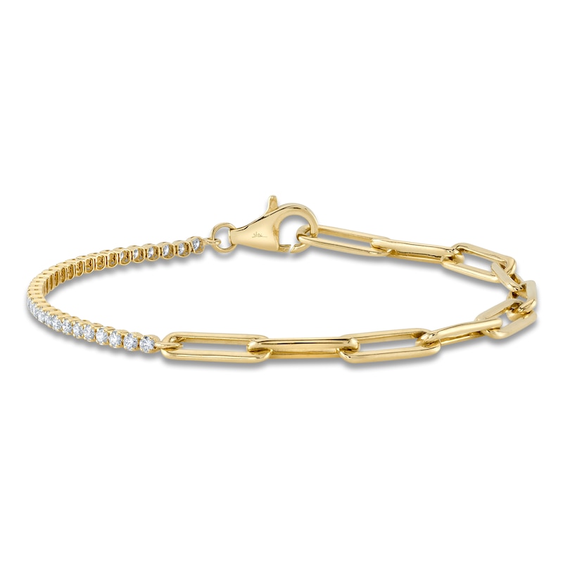 Main Image 1 of Shy Creation Diamond Line & Paperclip Bracelet 5/8 ct tw 14K Yellow Gold 7&quot; SC55024348