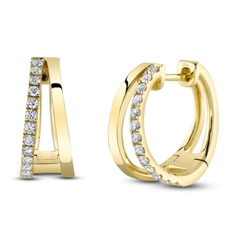 Shy Creation Diamond Split Hoop Earrings 1/4 ct tw 14K Yellow Gold SC55024883D0.65