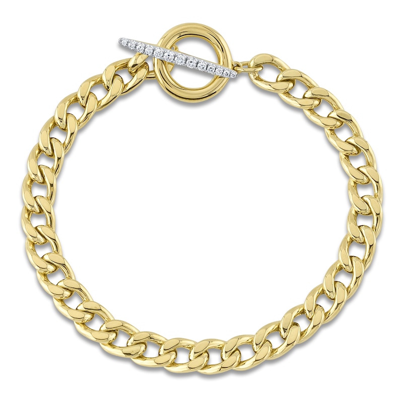 Main Image 1 of Shy Creation Diamond Toggle Curb Chain Bracelet 1/6 ct tw 14K Yellow Gold 7&quot; SC55025179RD