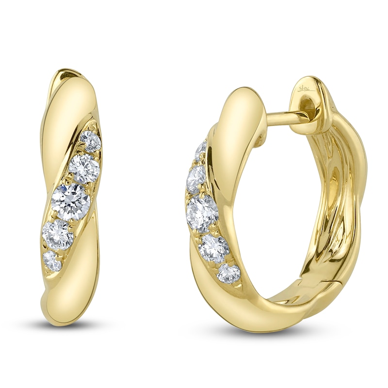 Main Image 2 of Shy Creation Diamond Graduated Twist Hoop Earrings 1/5 ct tw 14K Yellow Gold SC55025182