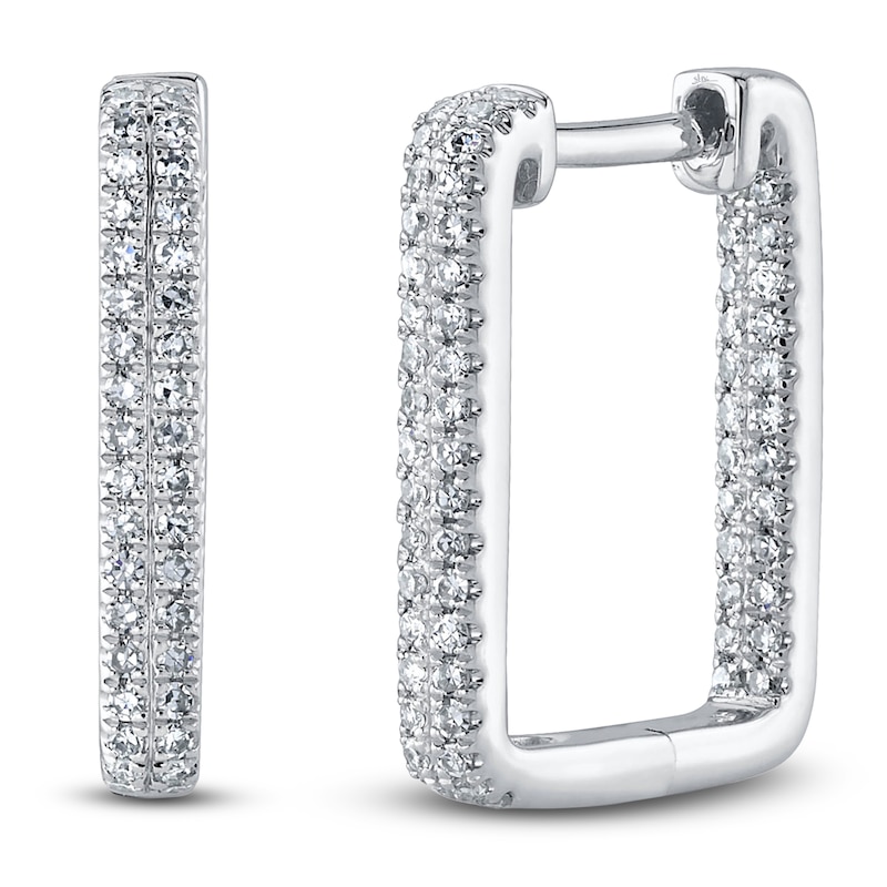 Main Image 1 of Shy Creation Diamond Rectangle Inside-Out Hoop Earrings 1/4 ct tw 14K White Gold J-SC55024154H0.60