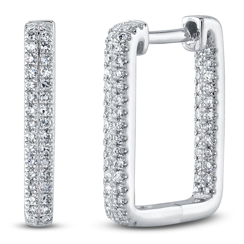 Main Image 2 of Shy Creation Diamond Rectangle Inside-Out Hoop Earrings 1/4 ct tw 14K White Gold J-SC55024154H0.60