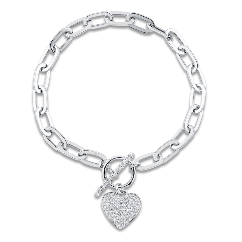 Main Image 1 of Shy Creation Diamond Heart Toggle Bracelet 3/8 ct tw 14K White Gold 7.5&quot; SC55024898Z7.5