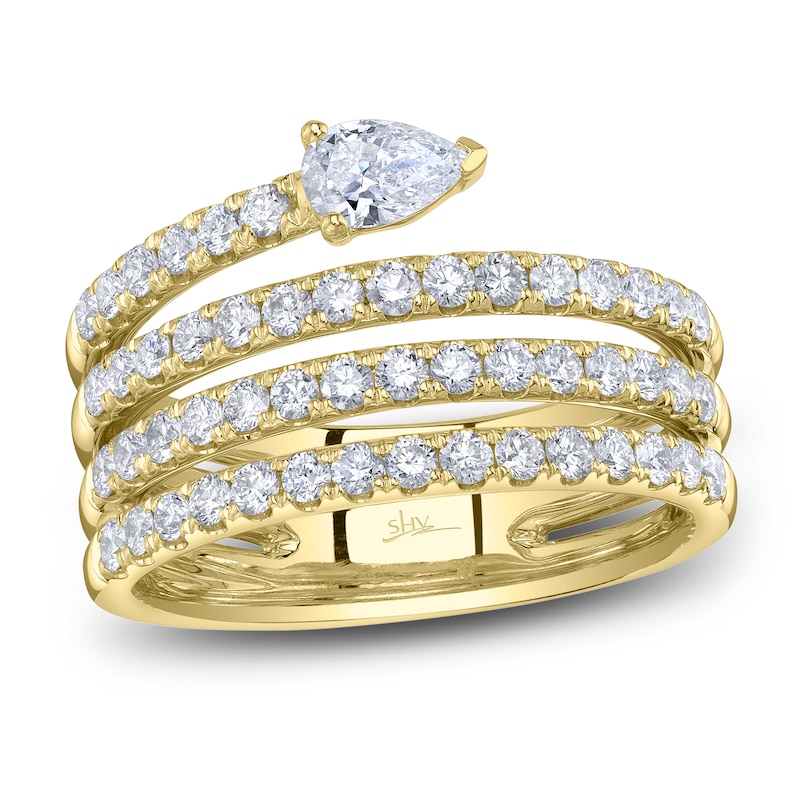 Main Image 1 of Shy Creation Pear-Shaped Diamond Spiral Ring 1-1/5 ct tw 14K Yellow Gold SC22007574Z7