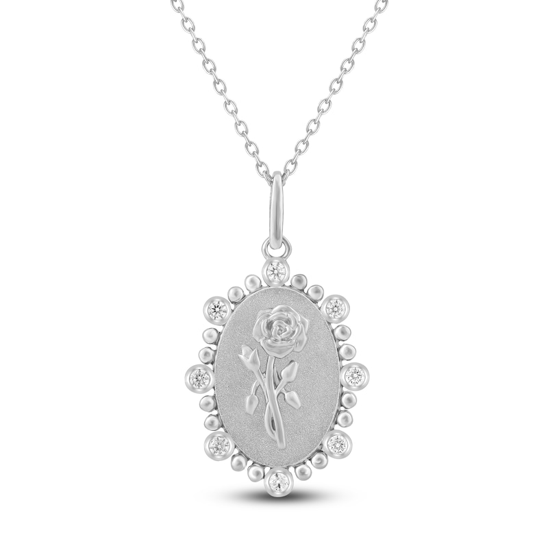 Main Image 1 of Rose Birth Flower Diamond Necklace 1/4 ct tw Sterling Silver 18&quot;