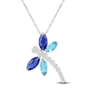 Thumbnail Image 1 of Natural Blue Topaz, Blue & White Lab-Created Sapphire Dragonfly Necklace Sterling Silver 18&quot;