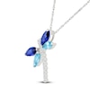 Thumbnail Image 2 of Natural Blue Topaz, Blue & White Lab-Created Sapphire Dragonfly Necklace Sterling Silver 18&quot;