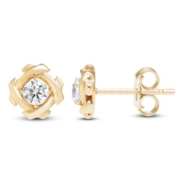 Unspoken Diamond Halo Solitaire Stud Earrings 1/4 ct tw 14K Yellow Gold (I1/I)