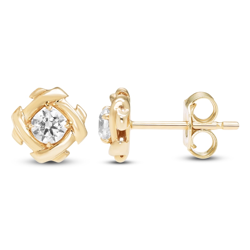 Main Image 1 of Unspoken Diamond Halo Solitaire Stud Earrings 1/4 ct tw 14K Yellow Gold (I1/I)