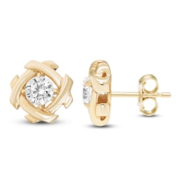 Unspoken Diamond Halo Solitaire Stud Earrings 1/2 ct tw 14K Yellow Gold (I1/I)