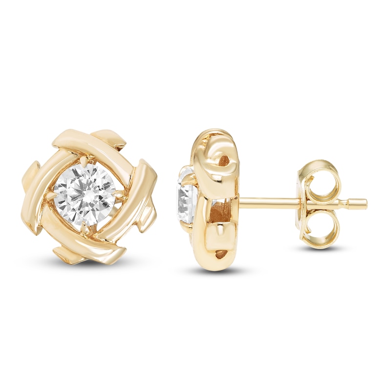 Main Image 1 of Unspoken Diamond Halo Solitaire Stud Earrings 1/2 ct tw 14K Yellow Gold (I1/I)