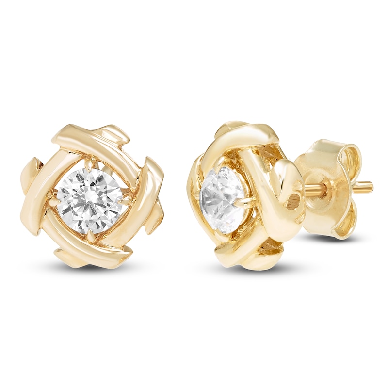 Main Image 2 of Unspoken Diamond Halo Solitaire Stud Earrings 1/2 ct tw 14K Yellow Gold (I1/I)