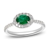 Thumbnail Image 1 of Oval-Cut Natural Emerald & Diamond Halo Fashion Ring 3/8 ct tw 14K White Gold