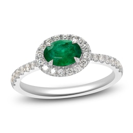 Oval-Cut Natural Emerald & Diamond Halo Fashion Ring 3/8 ct tw 14K White Gold