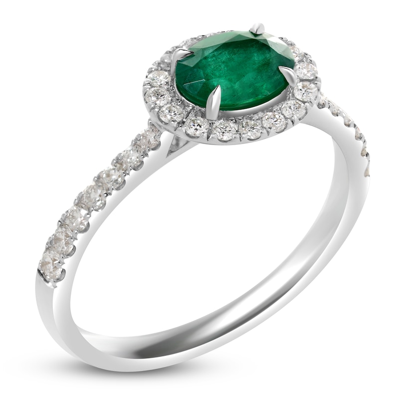 Main Image 2 of Oval-Cut Natural Emerald & Diamond Halo Fashion Ring 3/8 ct tw 14K White Gold