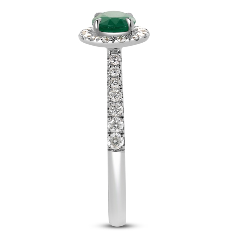 Main Image 3 of Oval-Cut Natural Emerald & Diamond Halo Fashion Ring 3/8 ct tw 14K White Gold