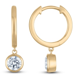 Round-Cut Lab-Created Diamond Solitaire Dangle Hoop Earrings 1 ct tw 14K Yellow Gold (SI2/F)