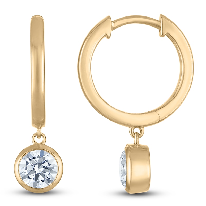 Main Image 1 of Round-Cut Lab-Created Diamond Solitaire Dangle Hoop Earrings 1 ct tw 14K Yellow Gold (SI2/F)