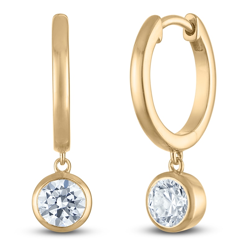 Main Image 2 of Round-Cut Lab-Created Diamond Solitaire Dangle Hoop Earrings 1 ct tw 14K Yellow Gold (SI2/F)