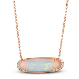 Le Vian Silhouette Elongated Oval-Cut Natural Opal Necklace Diamond Accents 14K Strawberry Gold 18&quot;