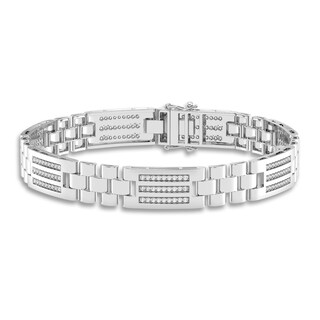 Men's Diamond Angle Curb Bracelet 3 ct tw Round-cut 10K White Gold 8.5