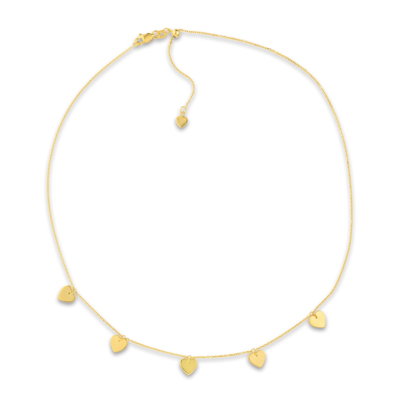 Main Image 1 of 5-Dangle Heart Choker 14K Yellow Gold 16&quot; Adj.