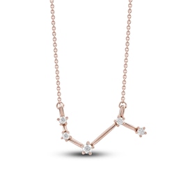 Diamond Aries Constellation Pendant Necklace 1/6 ct tw Round 14K Rose Gold