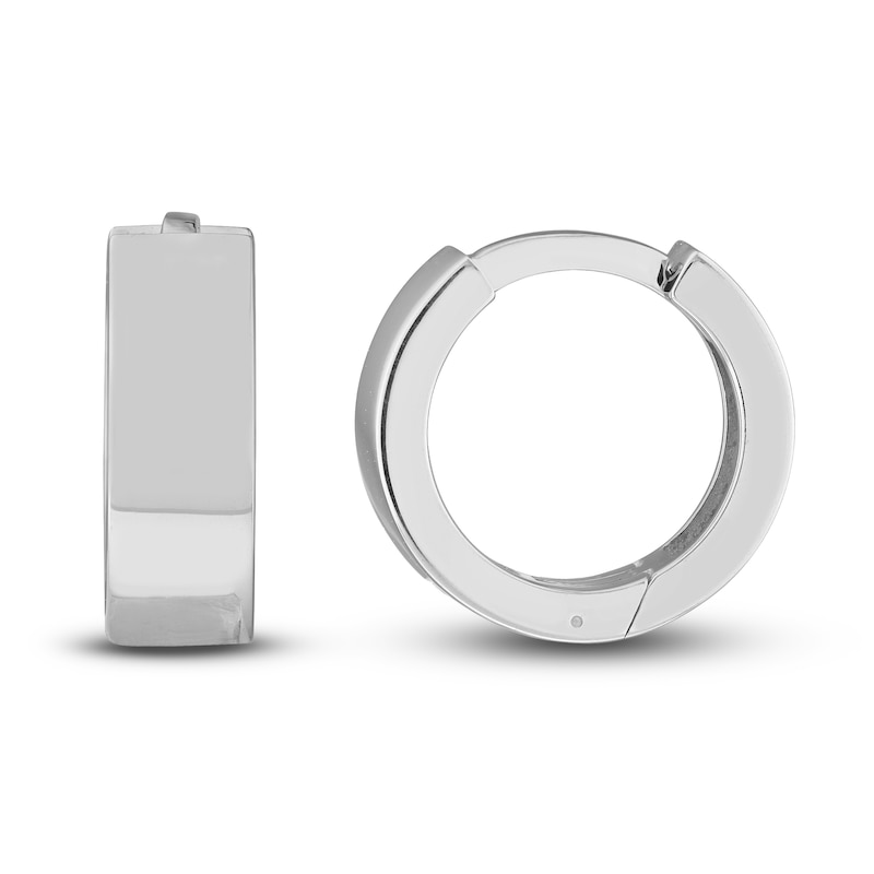 Round Huggie Earrings 14K White Gold