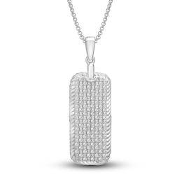 Men's Diamond Classic Chain Dog Tag Pendant Necklace 1/2 ct tw Round Sterling Silver 22&quot;