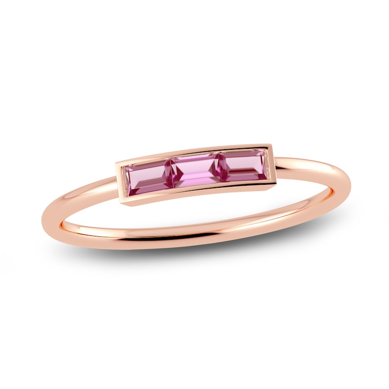 Juliette Maison Natural Pink Tourmaline Baguette Bar Ring 10K Rose Gold