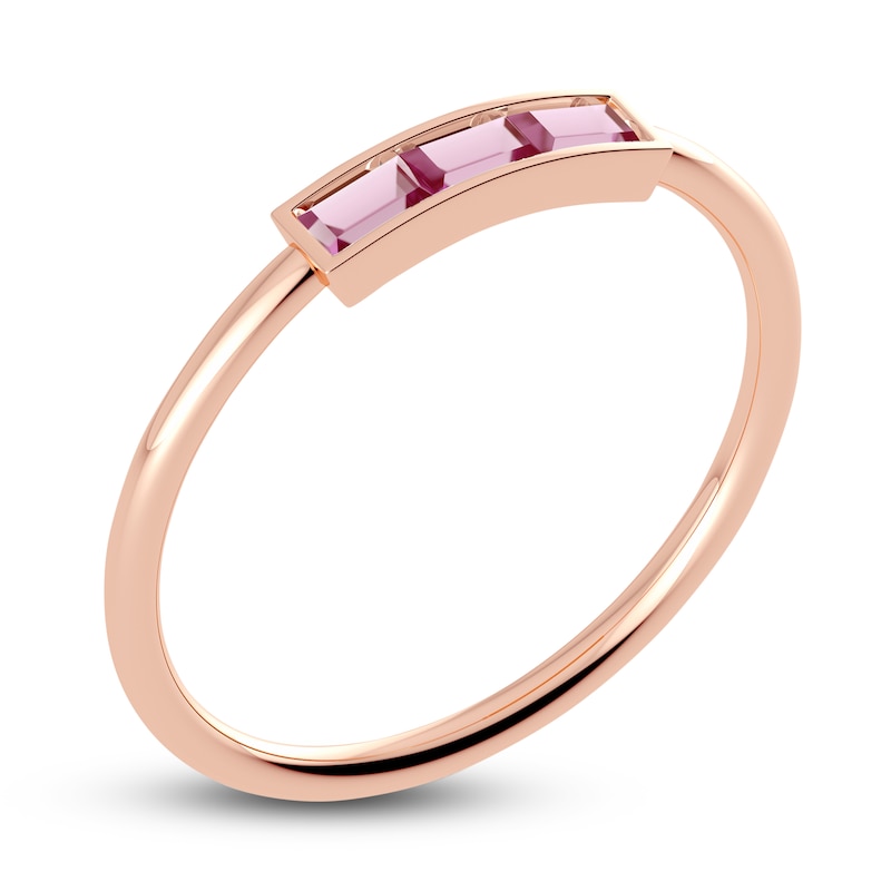 Juliette Maison Natural Pink Tourmaline Baguette Bar Ring 10K Rose Gold