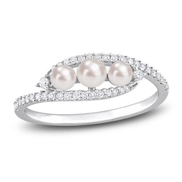 Freshwater Cultured Pearl Ring 1/5 ct tw Diamonds 14K White Gold