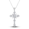 Thumbnail Image 1 of Diamond Cross Pendant Necklace 1 ct tw Round/Baguette 14K White Gold 18&quot;