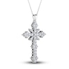 Thumbnail Image 2 of Diamond Cross Pendant Necklace 1 ct tw Round/Baguette 14K White Gold 18&quot;