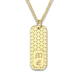 Men's Engravable Dog Tag Pendant Necklace Yellow Gold-Plated Sterling Silver 22&quot;