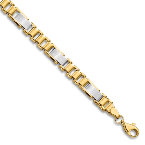 Men's High-Polish Open Hollow Link Chain Bracelet 14K Two-Tone Gold 8 ...