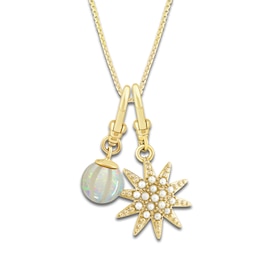 Charm'd by Lulu Frost Freshwater Cultured Pearl Star & Natural Opal Birthstone Charm 18&quot; Box Chain Necklace Set 10K Yellow Gold